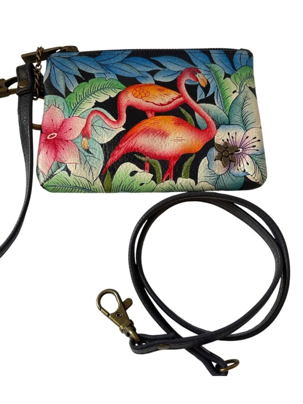 Anuschka Hand Painted Genuine Leather 3 in 1 Convertible Crossbody Clutch Bag